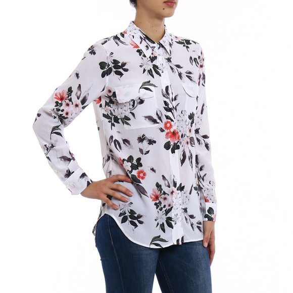 Floral Print Women's Top - White and Red - Picture 2 of 4